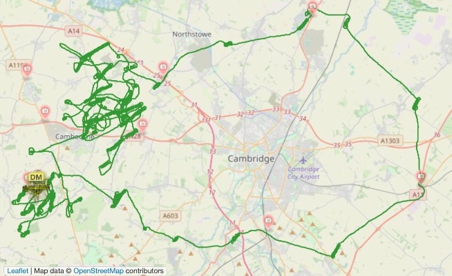 Chart of my route round Cambridge